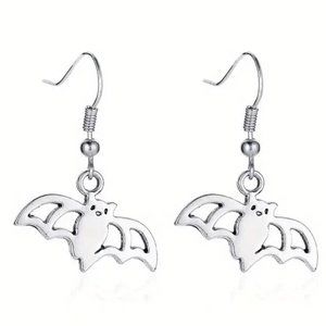 Bat Earrings Halloween Dangle Hanging Silver Goth Style Costume Party Rave Scene